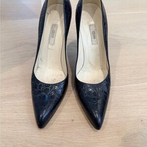 Prada Black Croc-Embossed Pointed Toe Heels
